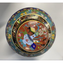 VASO CINESE GINGER JAR CLOISONNE SMALTO POLICROMO DECORO FLOREALE BASE LEGNO