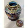 VASO CINESE GINGER JAR CLOISONNE SMALTO POLICROMO DECORO FLOREALE BASE LEGNO