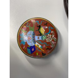 VASO CINESE GINGER JAR CLOISONNE SMALTO POLICROMO DECORO FLOREALE BASE LEGNO