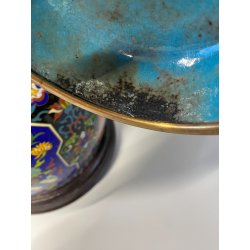VASO CINESE GINGER JAR CLOISONNE SMALTO POLICROMO DECORO FLOREALE BASE LEGNO