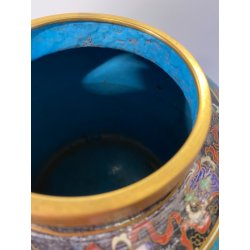 VASO CINESE GINGER JAR CLOISONNE SMALTO POLICROMO DECORO FLOREALE BASE LEGNO