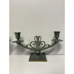 ANTICA COPPIA CANDELIERI CANDELABRO ART NOUVEAU PORTACANDELE BRONZO EPOCA 900
