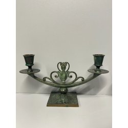 ANTICA COPPIA CANDELIERI CANDELABRO ART NOUVEAU PORTACANDELE BRONZO EPOCA 900
