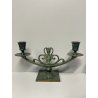ANTICA COPPIA CANDELIERI CANDELABRO ART NOUVEAU PORTACANDELE BRONZO EPOCA 900