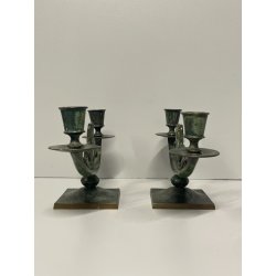 ANTICA COPPIA CANDELIERI CANDELABRO ART NOUVEAU PORTACANDELE BRONZO EPOCA 900