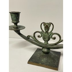 ANTICA COPPIA CANDELIERI CANDELABRO ART NOUVEAU PORTACANDELE BRONZO EPOCA 900