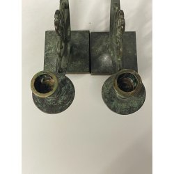 ANTICA COPPIA CANDELIERI CANDELABRO ART NOUVEAU PORTACANDELE BRONZO EPOCA 900