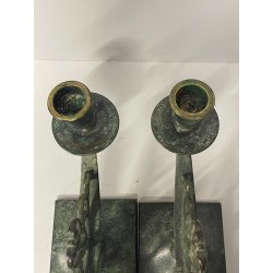 ANTICA COPPIA CANDELIERI CANDELABRO ART NOUVEAU PORTACANDELE BRONZO EPOCA 900