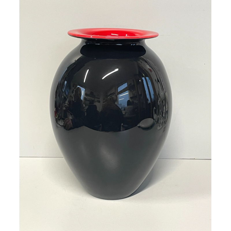 ELEGANTE VASO VETRO MURANO SOMMERSO ROSSO NERO NASON MORETTI ATTR ANNI 70 ITALY