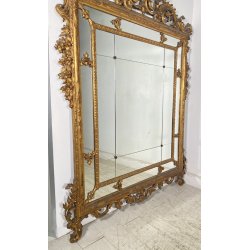 ANTICA GRANDE CAMINIERA LUIGI XVI SPECCHIERA 1900 SPECCHIO LEGNO INTAGLIATO ORO