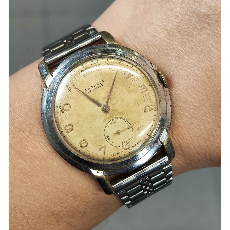 ANTICO OROLOGIO POLSO Arcadia 17 rubis ANNI 60 OLD WRIST WATCH montre de poche