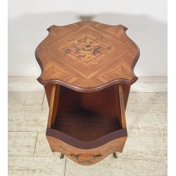 ANTICO COMODINO INGLESE LEGNO 1950 INTARSIATO CAMERA SALOTTO ARMADIO ETAGERE OLD