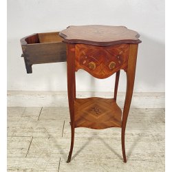 ANTICO COMODINO INGLESE LEGNO 1950 INTARSIATO CAMERA SALOTTO ARMADIO ETAGERE OLD