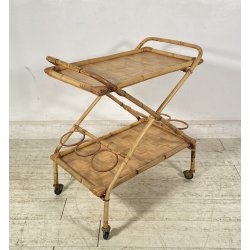 CARRELLO BAR DESIGN VIMINI BAMBÙ PORTAVIVANDE ANNI 60 CARRELLINO ROTELLE