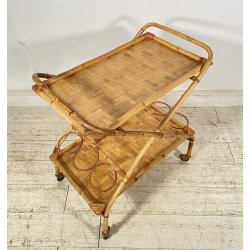 CARRELLO BAR DESIGN VIMINI BAMBÙ PORTAVIVANDE ANNI 60 CARRELLINO ROTELLE