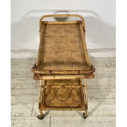 CARRELLO BAR DESIGN VIMINI BAMBÙ PORTAVIVANDE ANNI 60 CARRELLINO ROTELLE