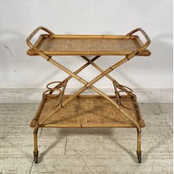 CARRELLO BAR DESIGN VIMINI BAMBÙ PORTAVIVANDE ANNI 60 CARRELLINO ROTELLE