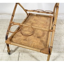 CARRELLO BAR DESIGN VIMINI BAMBÙ PORTAVIVANDE ANNI 60 CARRELLINO ROTELLE