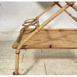 CARRELLO BAR DESIGN VIMINI BAMBÙ PORTAVIVANDE ANNI 60 CARRELLINO ROTELLE