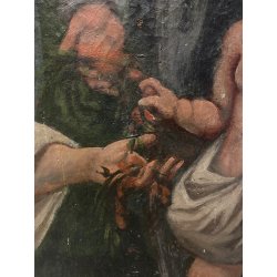 ANTICO GRANDE DIPINTO OLIO Sacra Famiglia Angeli OFFERENTI RELIGIOSO XVII/XVIII