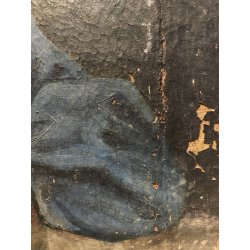 ANTICO GRANDE DIPINTO OLIO Sacra Famiglia Angeli OFFERENTI RELIGIOSO XVII/XVIII