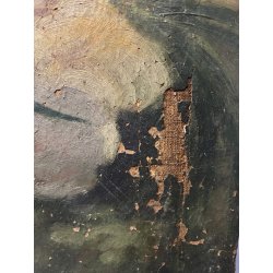 ANTICO GRANDE DIPINTO OLIO Sacra Famiglia Angeli OFFERENTI RELIGIOSO XVII/XVIII