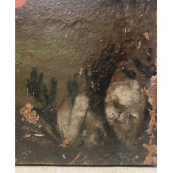 ANTICO GRANDE DIPINTO OLIO Sacra Famiglia Angeli OFFERENTI RELIGIOSO XVII/XVIII