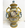 ANTICO VASO BIANSATO COPERCHIO MAIOLICA ISTORIATA FIGURE MITOLOGICHE 53cm/h '900