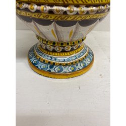 ANTICO VASO BIANSATO COPERCHIO MAIOLICA ISTORIATA FIGURE MITOLOGICHE 53cm/h '900