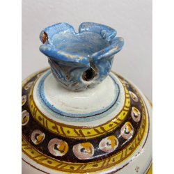 ANTICO VASO BIANSATO COPERCHIO MAIOLICA ISTORIATA FIGURE MITOLOGICHE 53cm/h '900