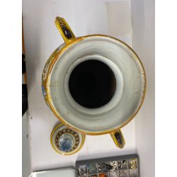 ANTICO VASO BIANSATO COPERCHIO MAIOLICA ISTORIATA FIGURE MITOLOGICHE 53cm/h '900