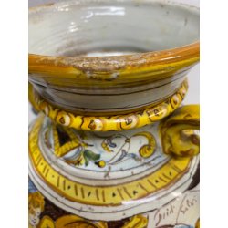 ANTICO VASO BIANSATO COPERCHIO MAIOLICA ISTORIATA FIGURE MITOLOGICHE 53cm/h '900