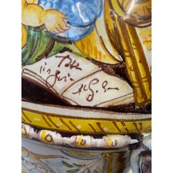 ANTICO VASO BIANSATO COPERCHIO MAIOLICA ISTORIATA FIGURE MITOLOGICHE 53cm/h '900