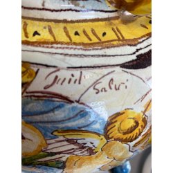 ANTICO VASO BIANSATO COPERCHIO MAIOLICA ISTORIATA FIGURE MITOLOGICHE 53cm/h '900