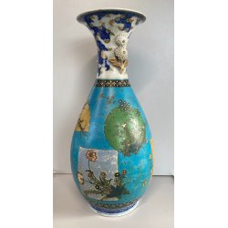 GRANDE VASO OVOIDALE PORCELLANA CLISONNé SMALTO POLICROMO 47 cm/h Fine '800/'900