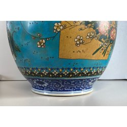 GRANDE VASO OVOIDALE PORCELLANA CLISONNé SMALTO POLICROMO 47 cm/h Fine '800/'900