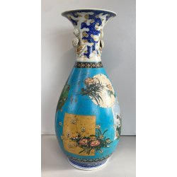 GRANDE VASO OVOIDALE PORCELLANA CLISONNé SMALTO POLICROMO 47 cm/h Fine '800/'900