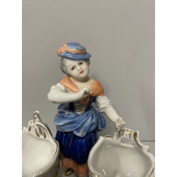 COPPIA STATUINE PORCELLANA AELTESTE VOLKSTEDT SALIERA PEPIERA FIGURE DECORO ORO