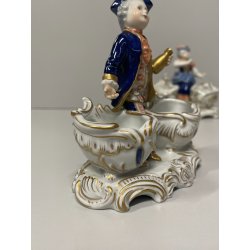 COPPIA STATUINE PORCELLANA AELTESTE VOLKSTEDT SALIERA PEPIERA FIGURE DECORO ORO