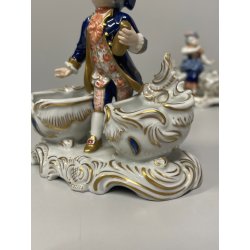 COPPIA STATUINE PORCELLANA AELTESTE VOLKSTEDT SALIERA PEPIERA FIGURE DECORO ORO