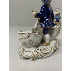 COPPIA STATUINE PORCELLANA AELTESTE VOLKSTEDT SALIERA PEPIERA FIGURE DECORO ORO