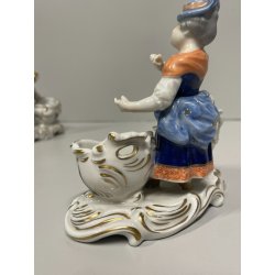 COPPIA STATUINE PORCELLANA AELTESTE VOLKSTEDT SALIERA PEPIERA FIGURE DECORO ORO