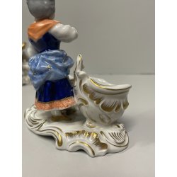 COPPIA STATUINE PORCELLANA AELTESTE VOLKSTEDT SALIERA PEPIERA FIGURE DECORO ORO