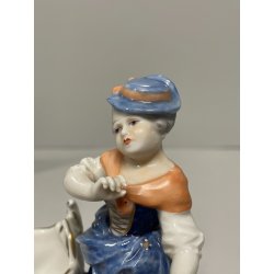 COPPIA STATUINE PORCELLANA AELTESTE VOLKSTEDT SALIERA PEPIERA FIGURE DECORO ORO