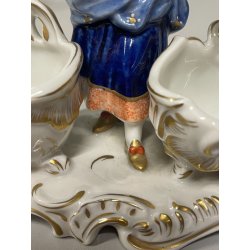 COPPIA STATUINE PORCELLANA AELTESTE VOLKSTEDT SALIERA PEPIERA FIGURE DECORO ORO