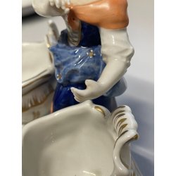 COPPIA STATUINE PORCELLANA AELTESTE VOLKSTEDT SALIERA PEPIERA FIGURE DECORO ORO