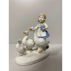 FIGURINA BAMBINA OCHE PORCELLANA GIRL WITH FLOWERS GOOSES Mod. 10685 VINTAGE '70