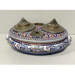 ANTICO CALAMAIO PORTA PEN TERRACOTTA POLICROMA Desvres Fourmaintraux FRANCE '900