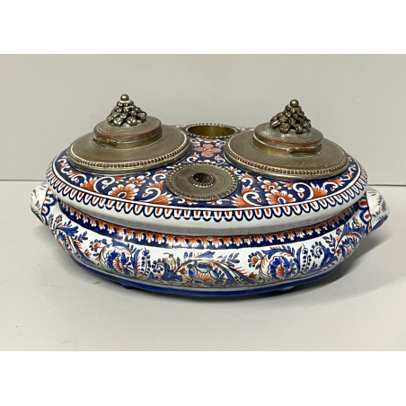 ANTICO CALAMAIO PORTA PEN TERRACOTTA POLICROMA Desvres Fourmaintraux FRANCE '900