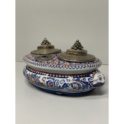 ANTICO CALAMAIO PORTA PEN TERRACOTTA POLICROMA Desvres Fourmaintraux FRANCE '900